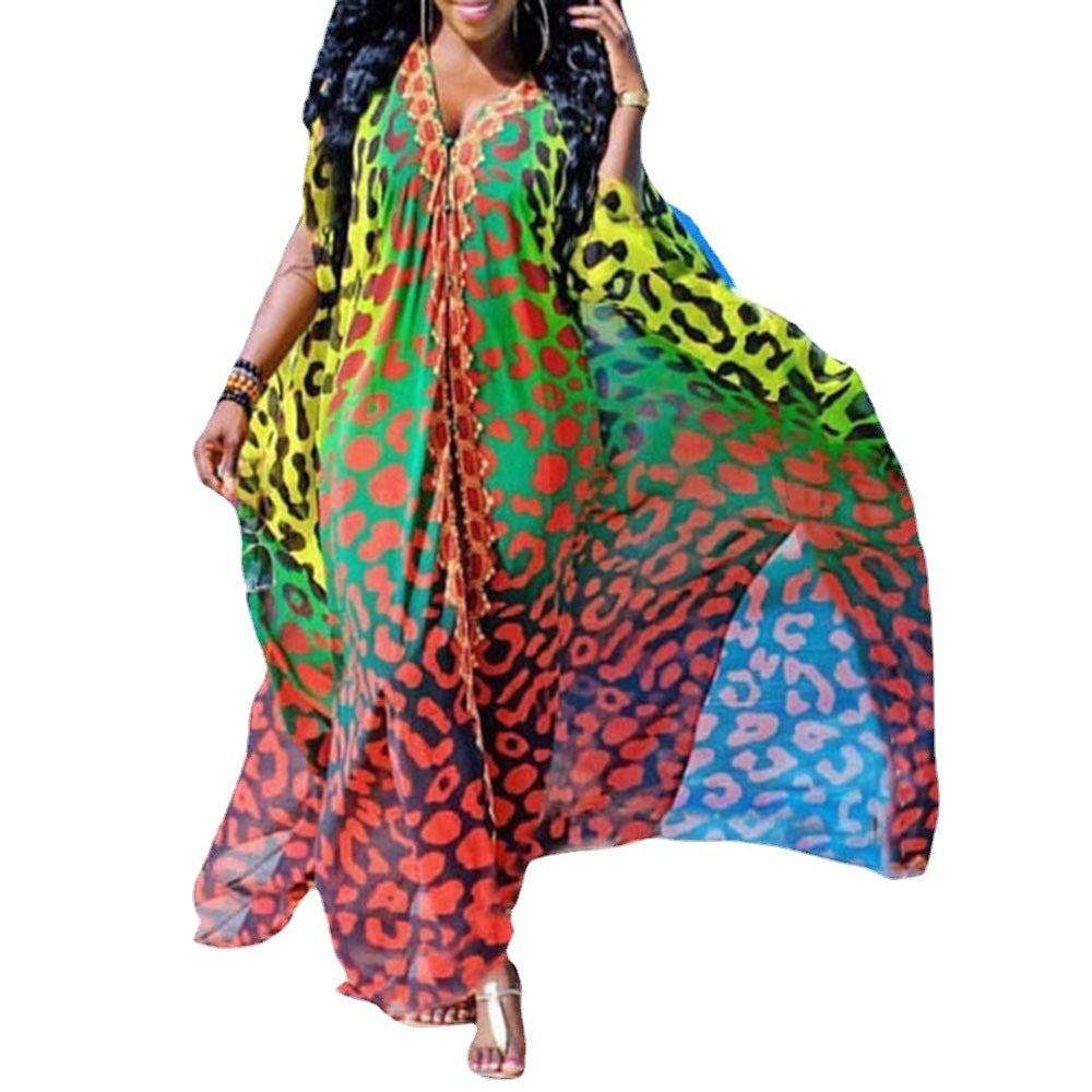 Damen Leichte offene Strandrobe mit farbenfrohem Tierdruck und elegantem Schnitt Selmira
