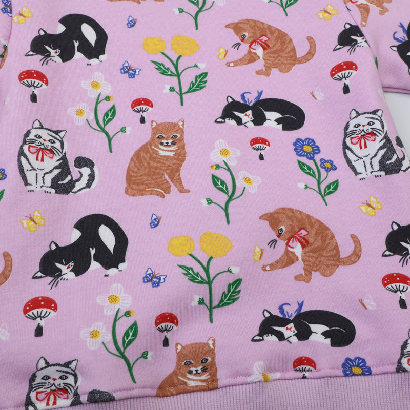 Mädchen Sweatshirt mit buntem Tier- und Blumenmuster