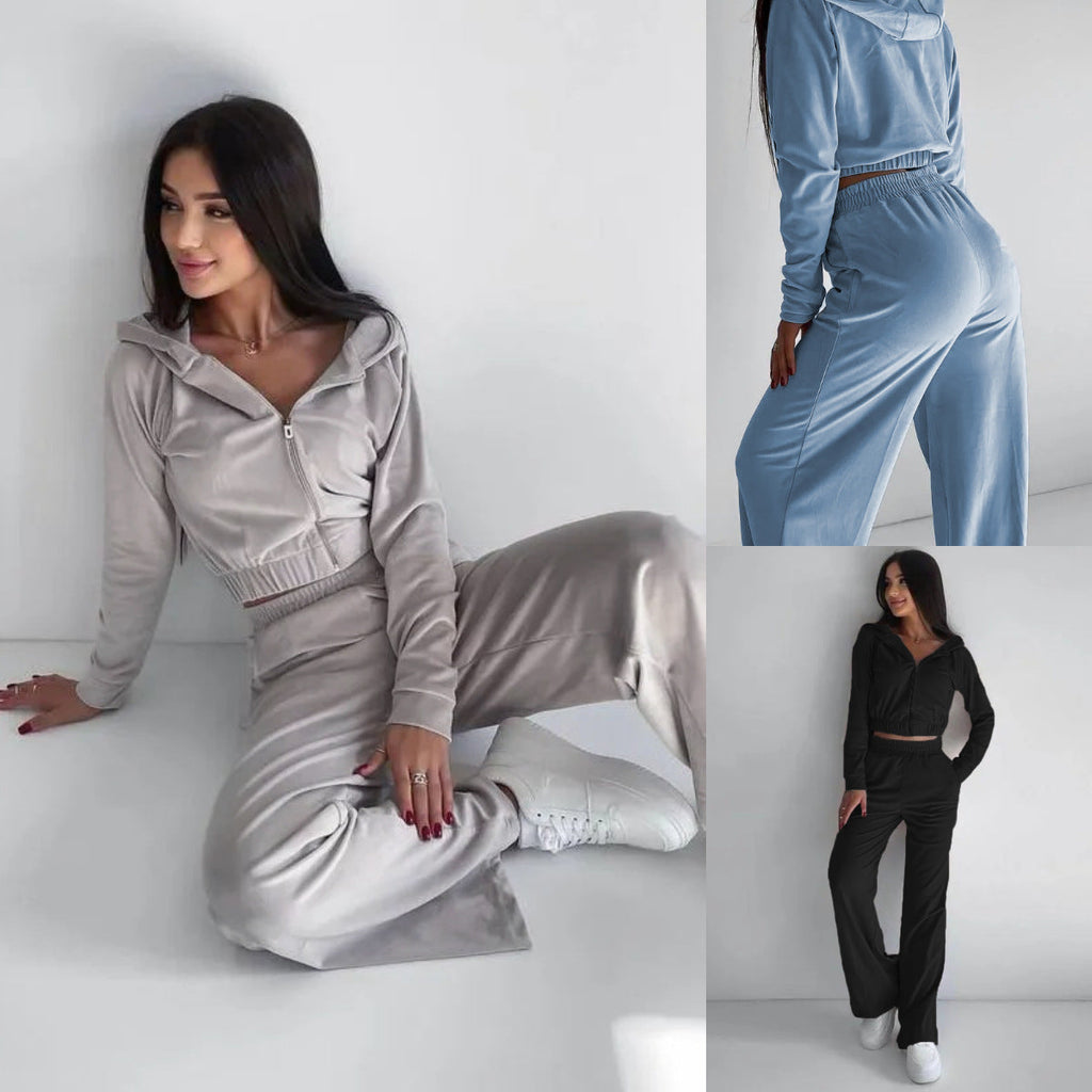 Damen nan kurz geschnittenes Thermo-Fleece-Set mit Halbfront-Reißverschluss und hohem Komfortbund