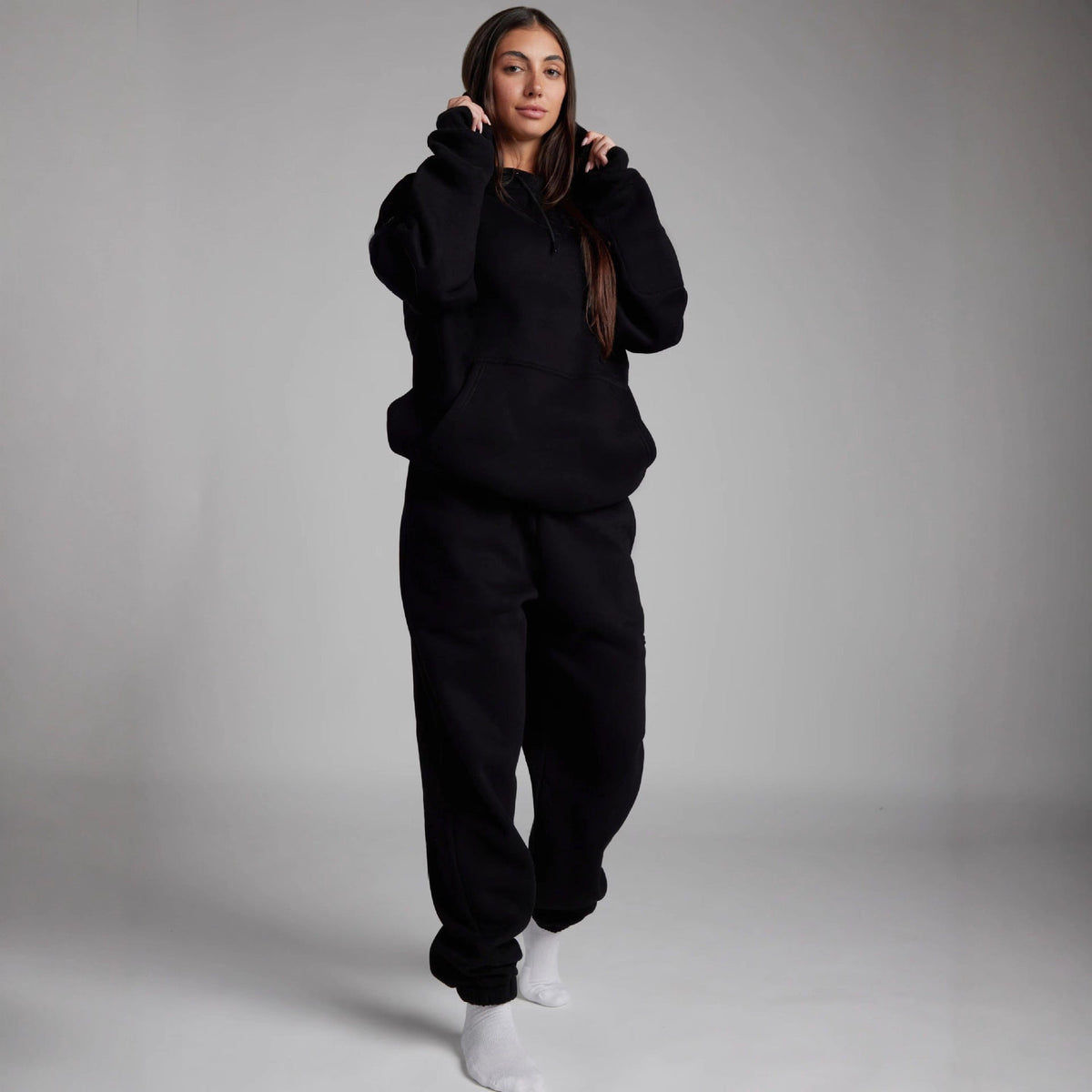 Damen nan Kapuzensweatshirt mit integrierter Schlafblende und weichem Fleece-Innenfutter