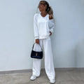 Damen nan elegantes Rippstrick-Zweiteiler Lounge-Set mit einseitigem Schulterfreischnitt und weitem Palazzo-Hosenbein