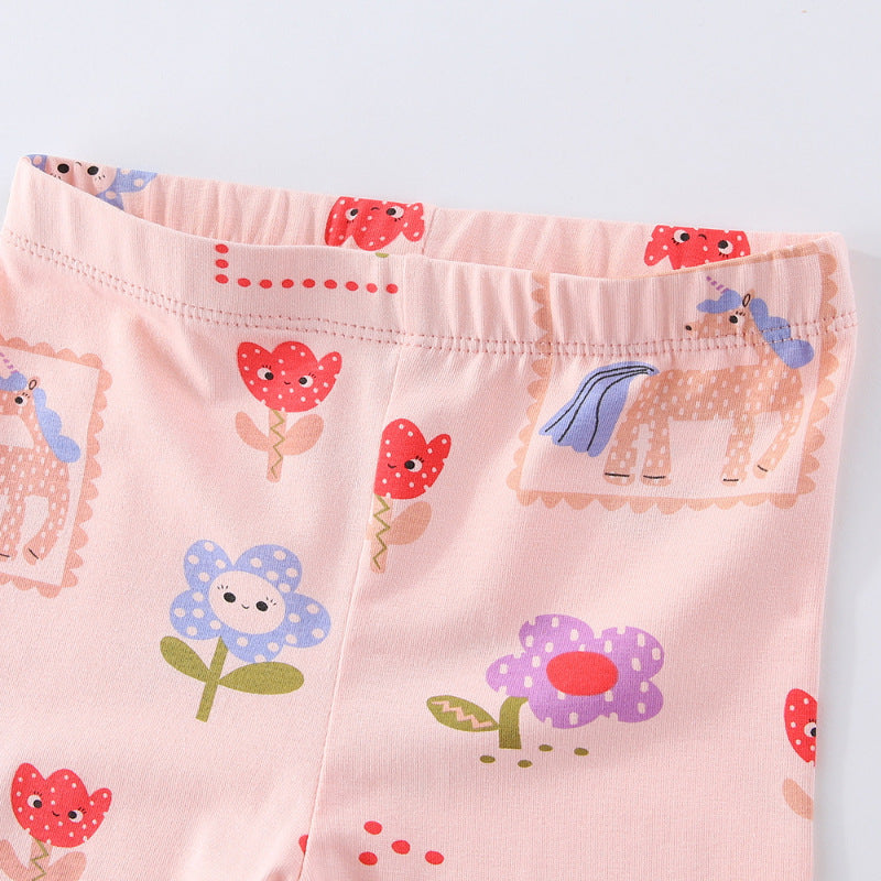 Mädchen Leggings mit buntem Einhorn- und Blumenmuster