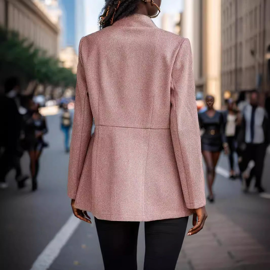 Damen eleganter Blazer im Fischgrätmuster mit taillierter Silhouette Selmira