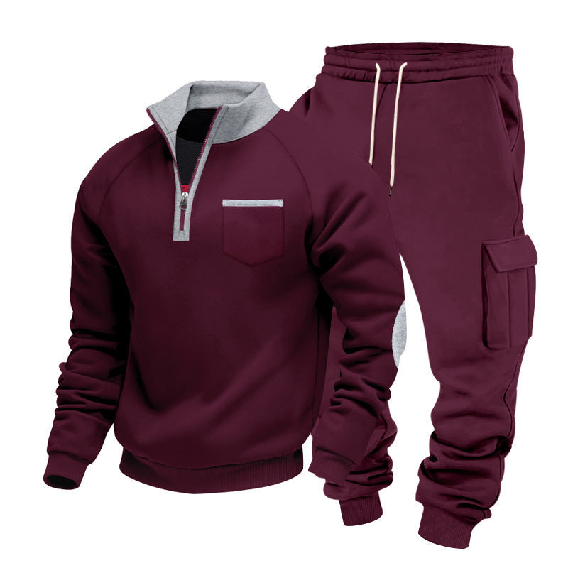 Herren nan Sweatset mit halbem Reißverschluss, Brusttasche und Cargo-Jogger