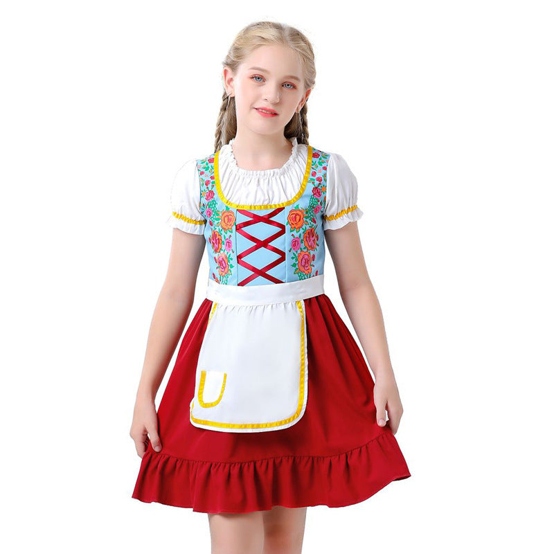 Damen nan traditionelles Dirndlkleid für Kinder mit Schürze und floraler Stickerei