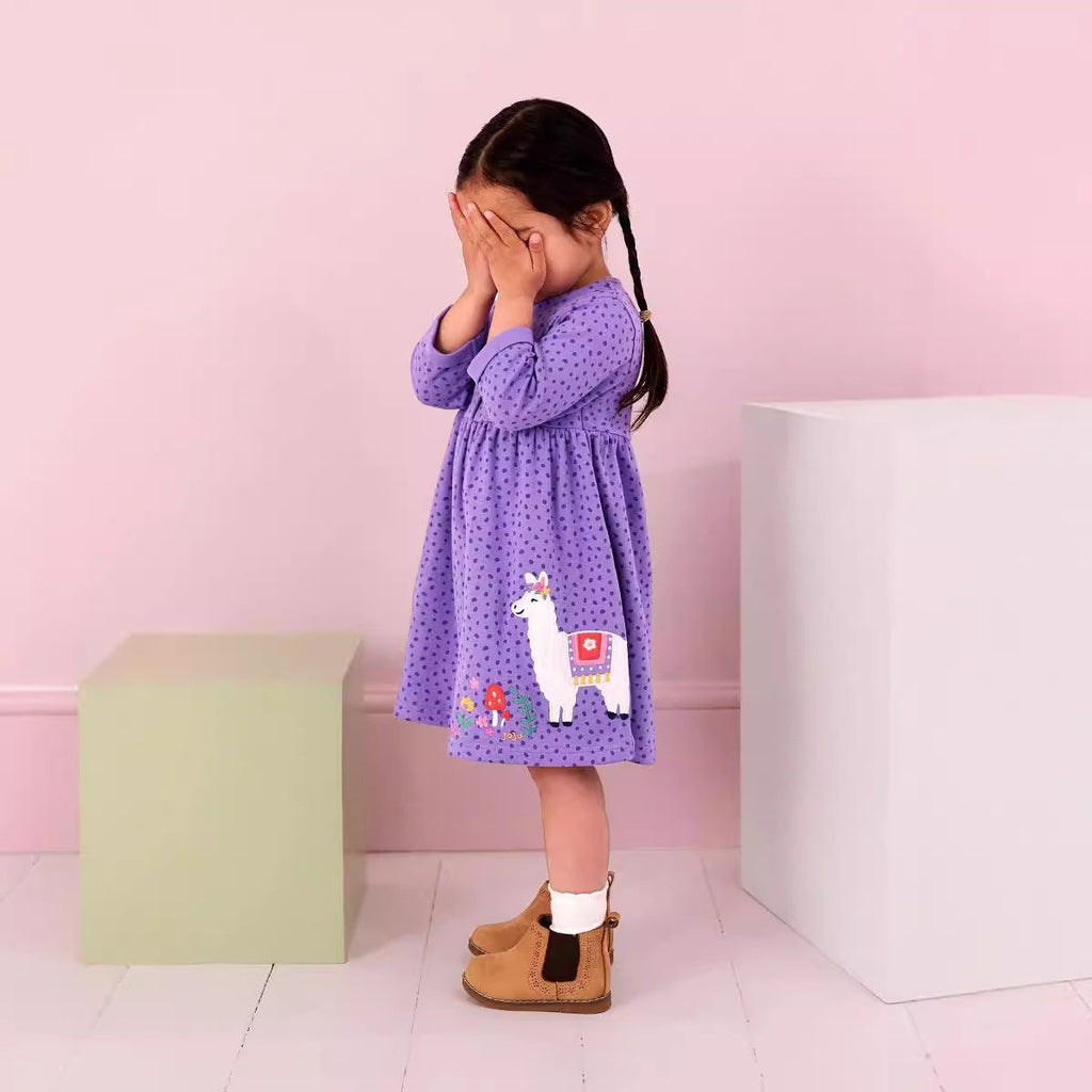Mädchen Freizeitkleid mit süßer Lama-Applikation
