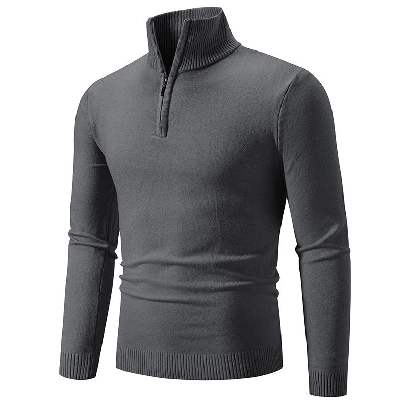 Herren nan Feinstrick-Halbzip-Pullover mit Rippen-Stehkragen und schmaler Passform