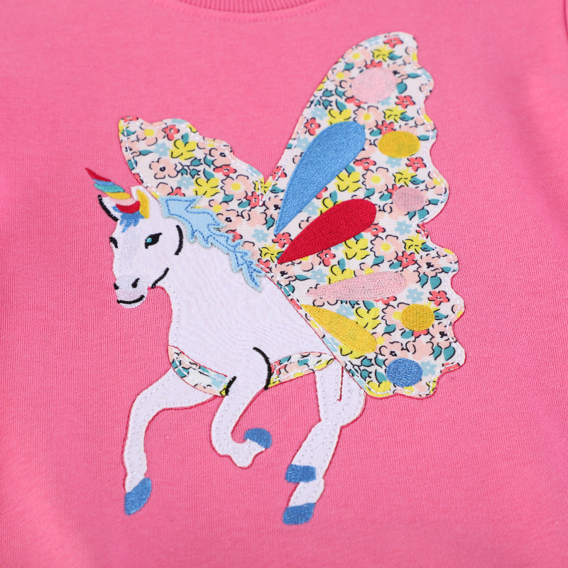 Mädchen Sweatshirt mit zauberhaftem Einhorn-Design und bunten Blumenapplikationen