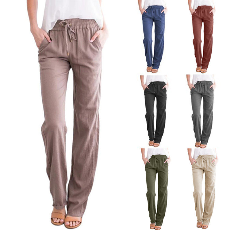 Damen nan leichte Leinenhose mit elastischem Bund und weitem Bein