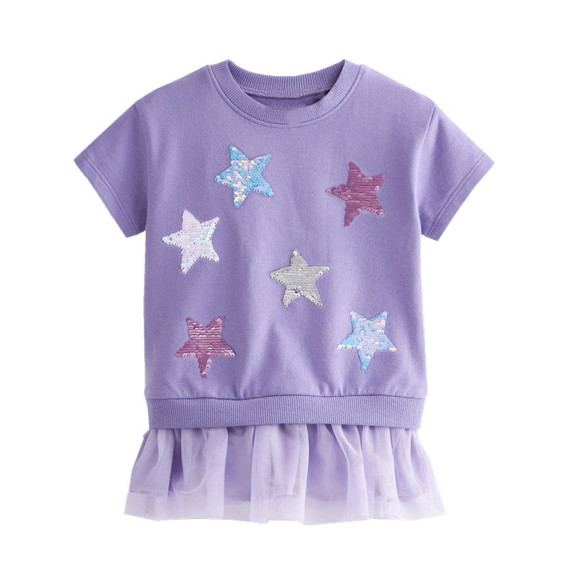 Mädchen T-Shirt mit glitzernden Sternen und Tüllrock