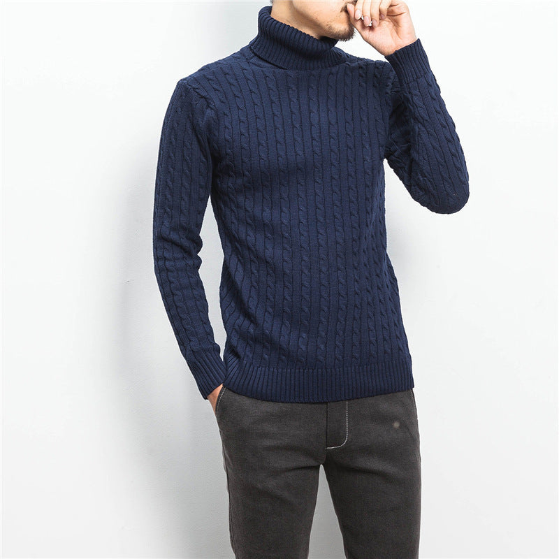 Herren nan Feinstrick-Rollkragenpullover mit Zopfmuster und schmaler Silhouette