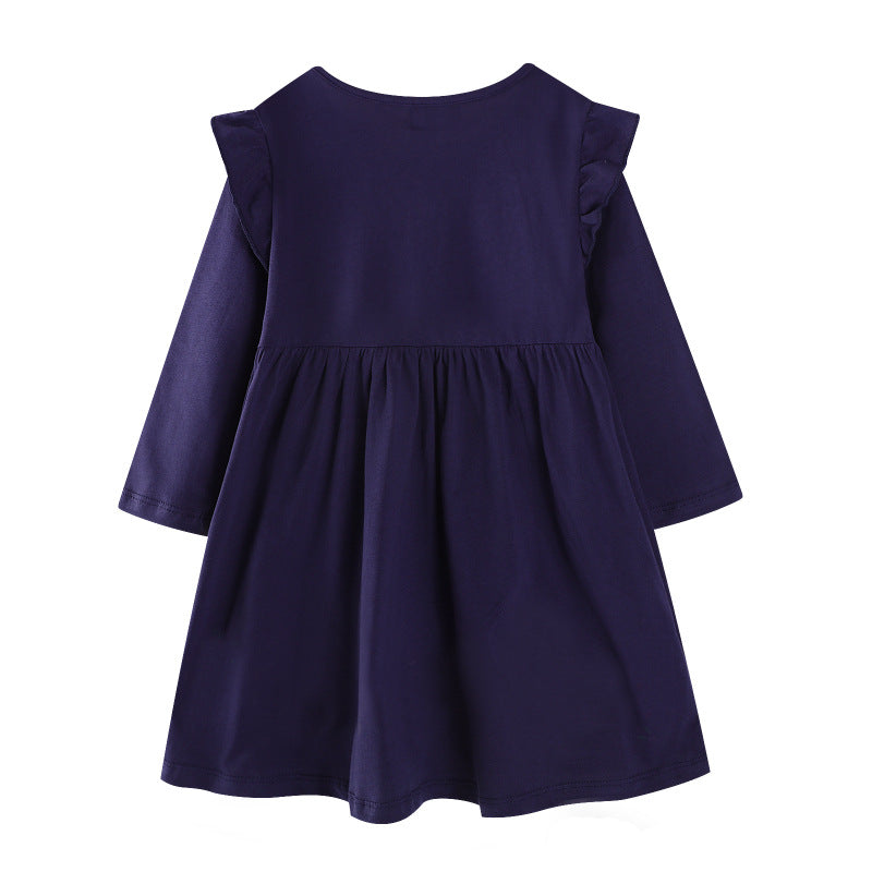 Mädchen Freizeitkleid mit buntem Einhorn-Design und floralen Applikationen