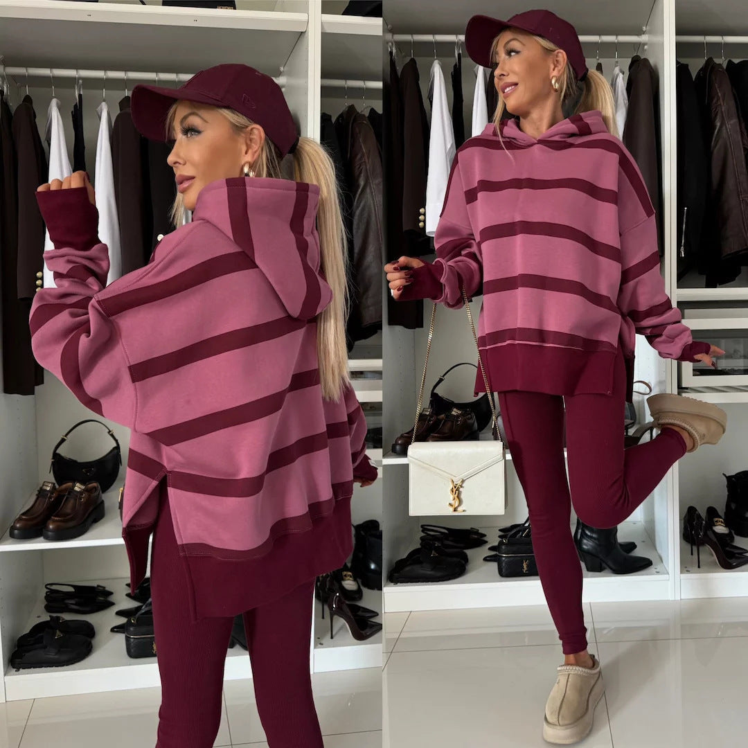 Damen nan oversized Kapuzenpullover mit Leopardenprint, kontrastbündchen und verlängertem Rückensaum