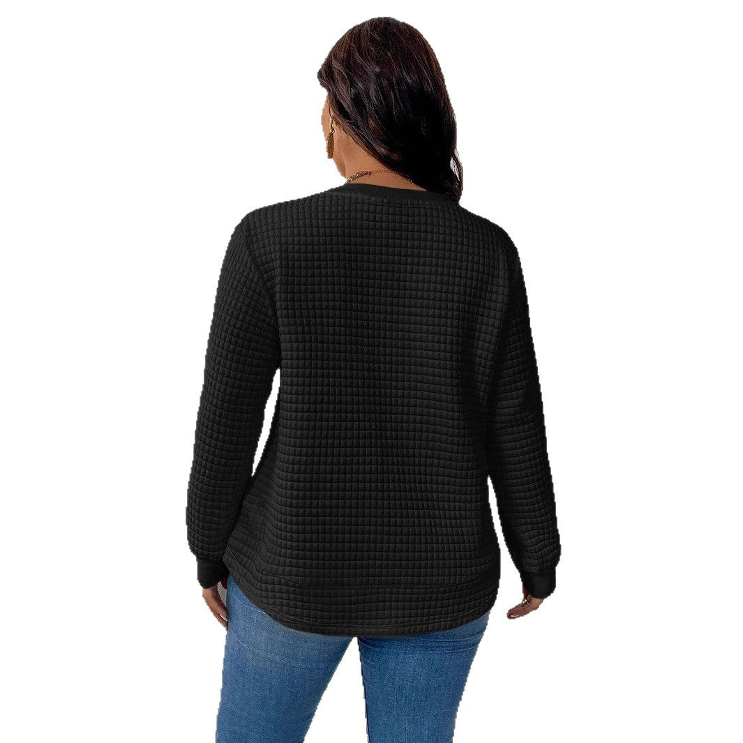 Damen nan Waffelstrick Longsleeve mit Rundhalsausschnitt, leicht A-Linien-Schnitt und gerippten Bündchen