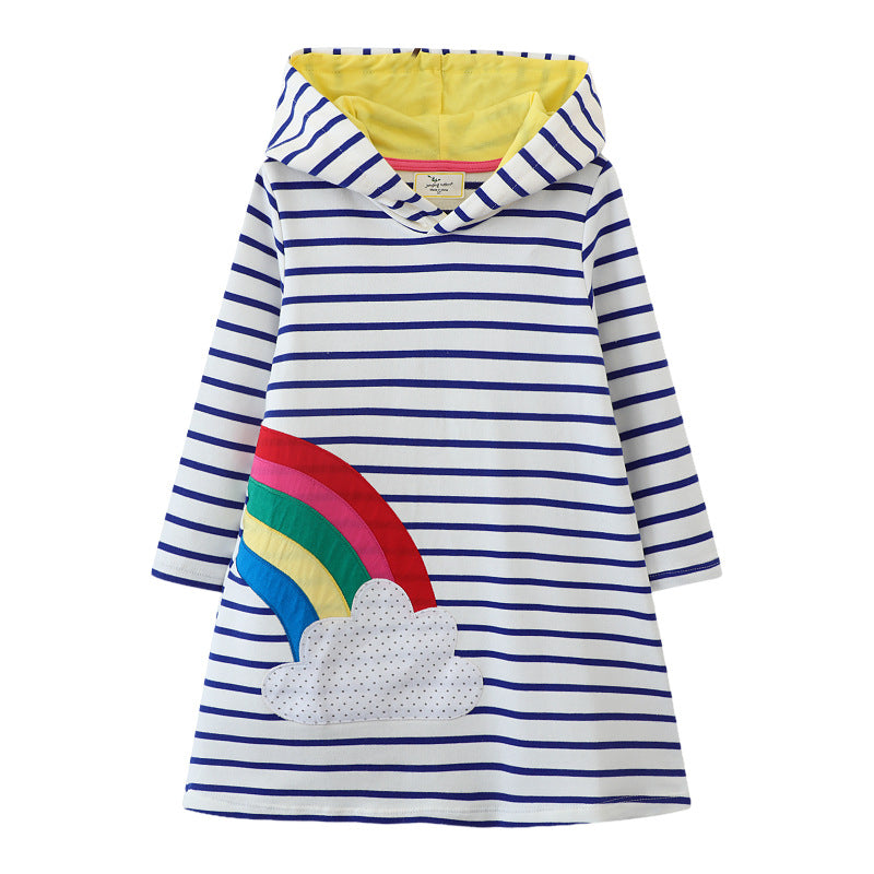 Mädchen Kapuzenkleid mit buntem Regenbogenmotiv