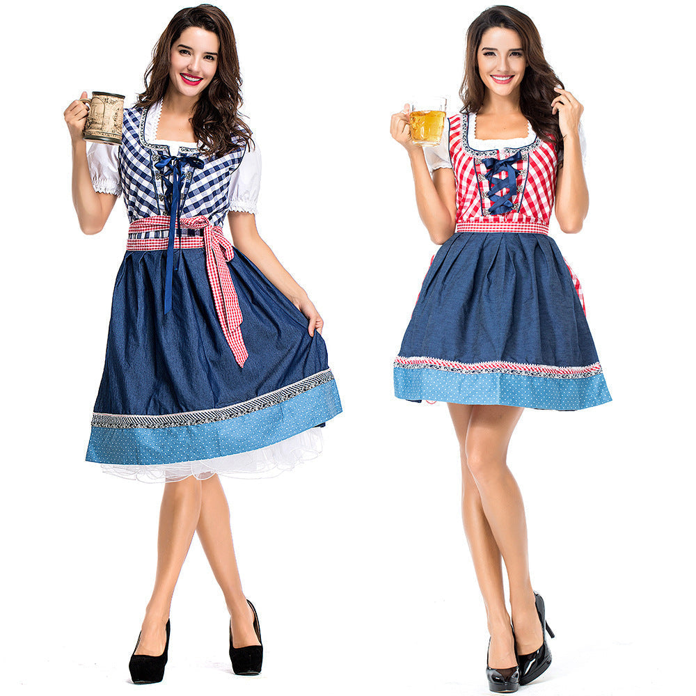 Damen nan traditionelles Trachten Dirndlkleid mit herzförmigem Ausschnitt, Schnürung und abnehmbarer Schürze