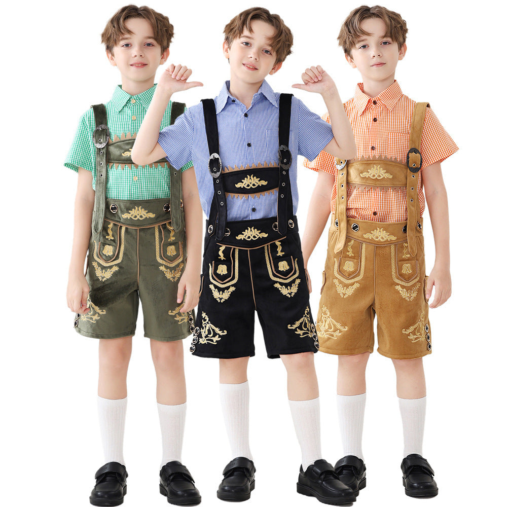 Unisex nan traditionelle Kinderlederhose mit verstellbaren Hosenträgern und aufwendiger Stickerei