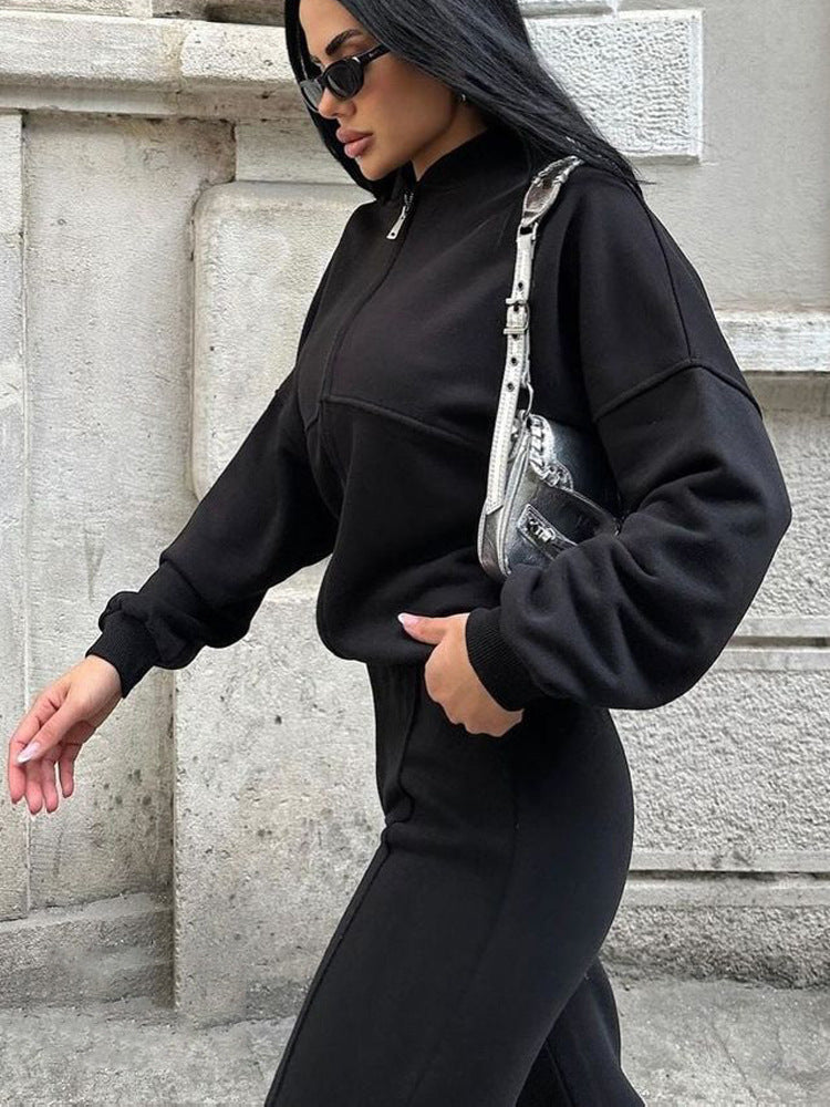Damen nan Oversize Reißverschlussjacke mit weiter High-Waist Loungehose Set