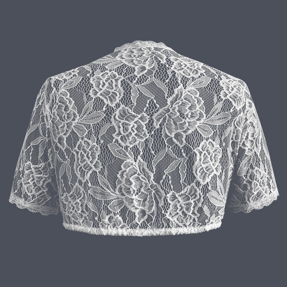 Damen nan Spitzenbolero mit hohem Kragen und kurzen Ärmeln