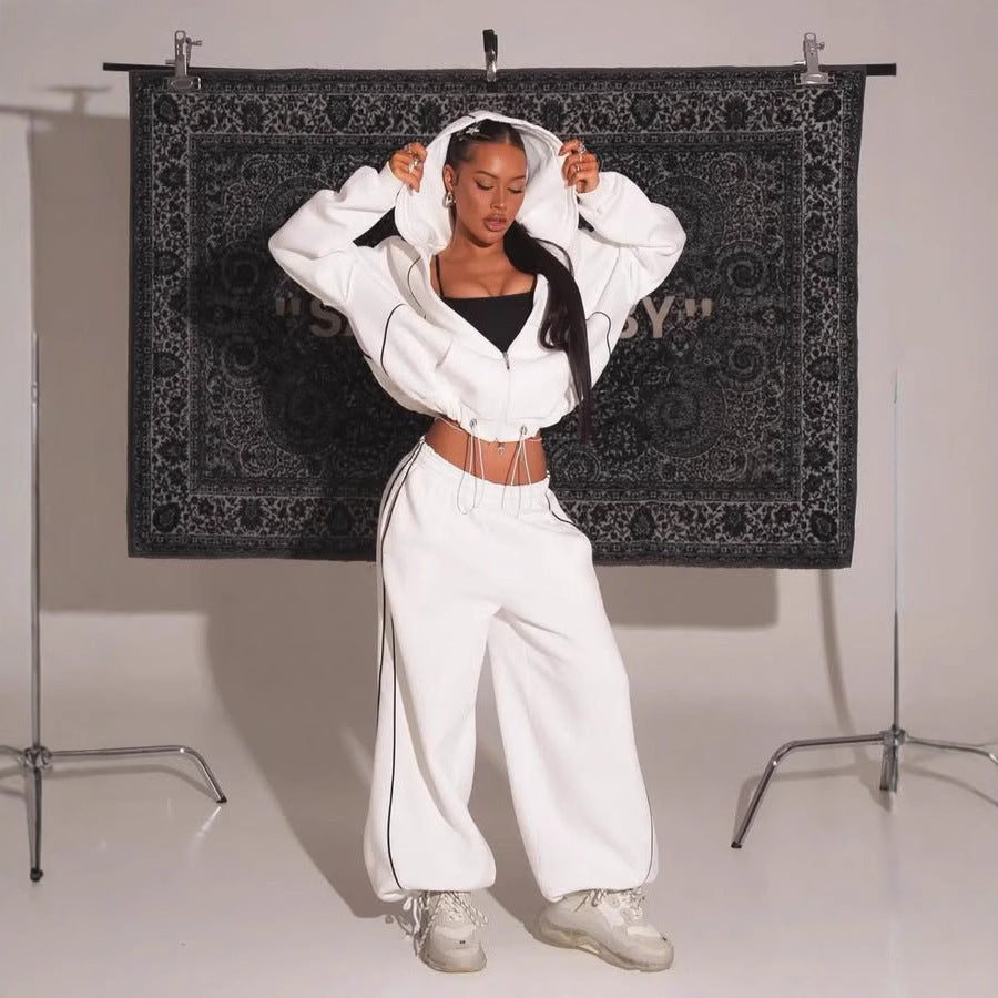 Damen nan weites Oversize-Trackset mit Reißverschluss-Kapuzenjacke und extraweiter Loungehose