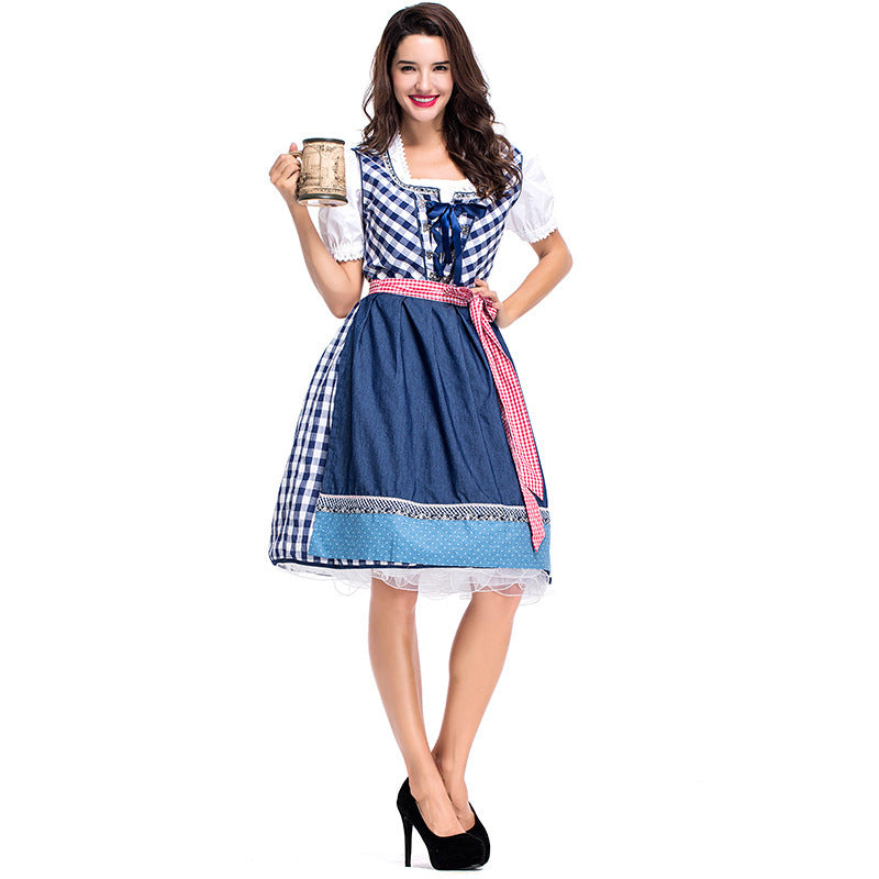 Damen nan traditionelles Trachten Dirndlkleid mit herzförmigem Ausschnitt, Schnürung und abnehmbarer Schürze