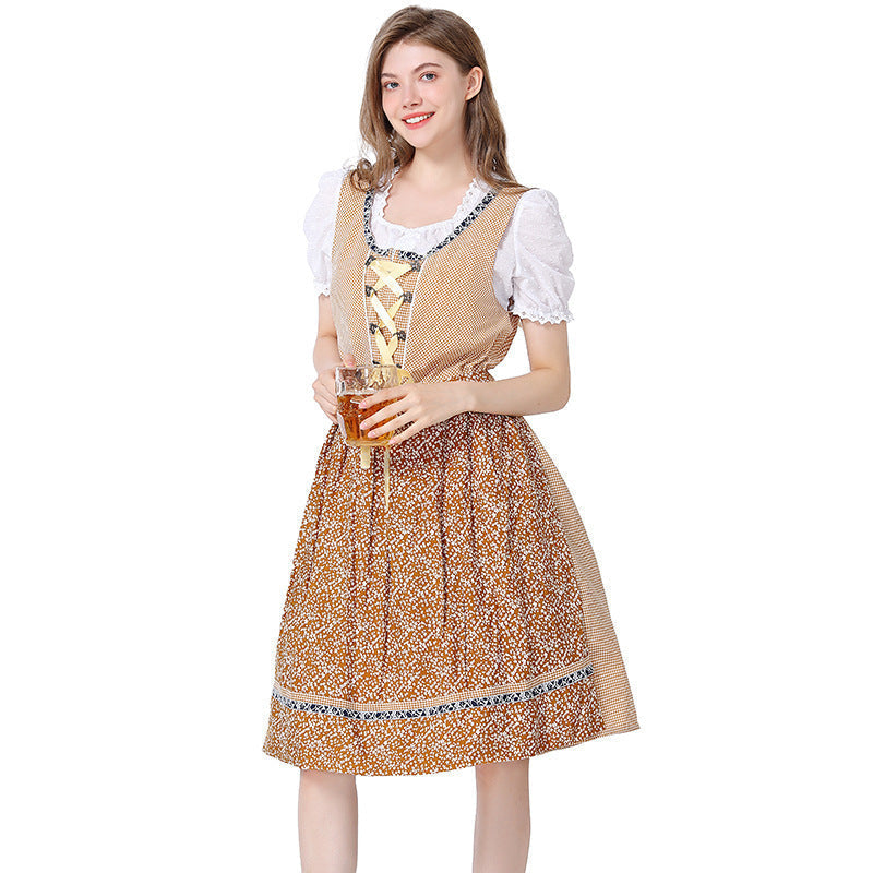 Damen nan traditionelles Oktoberfest Dirndlkleid mit Spitzenbluse, verstellbarer Korsettschnürung und glümter Schürze