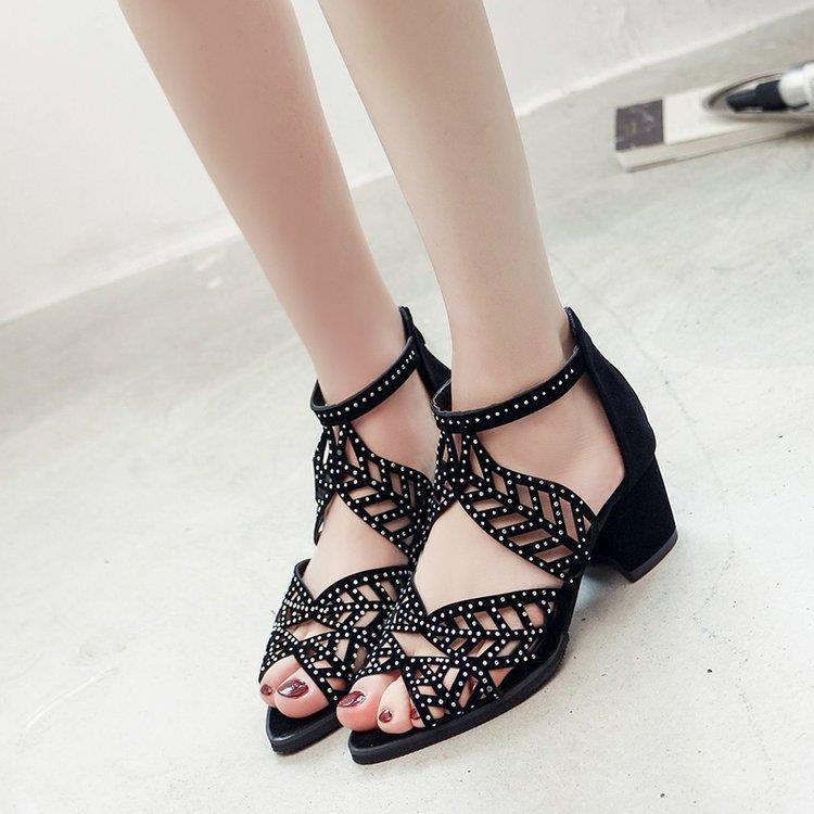 Damen Glamouröse Strass-Sandalen mit Blockabsatz Selmira