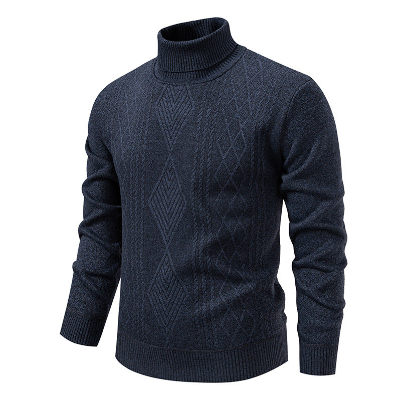 Herren nan Feinstrick-Rollkragenpullover mit strukturierter Zopfmuster-Struktur und körpernahem Schnitt