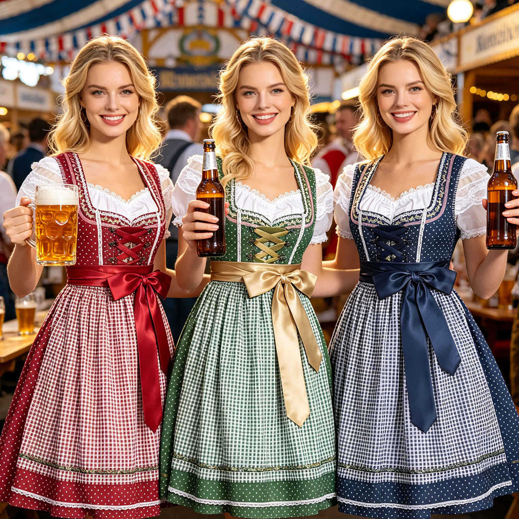 Damen nan traditionelles Dirndlkleid mit Schnürung und abnehmbarer Schürze