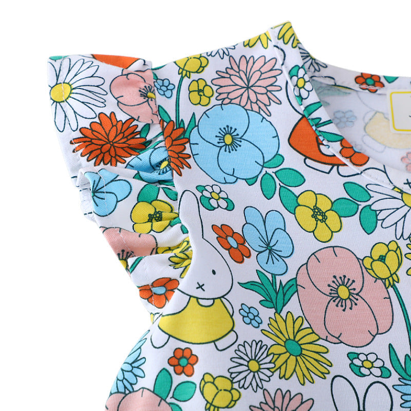Mädchen Sommerkleid mit buntem Blumen- und Tierdesign