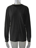 Damen nan legeres Langarmshirt mit V-Notch-Ausschnitt, Brusttasche und lockerer Oversize-Passform
