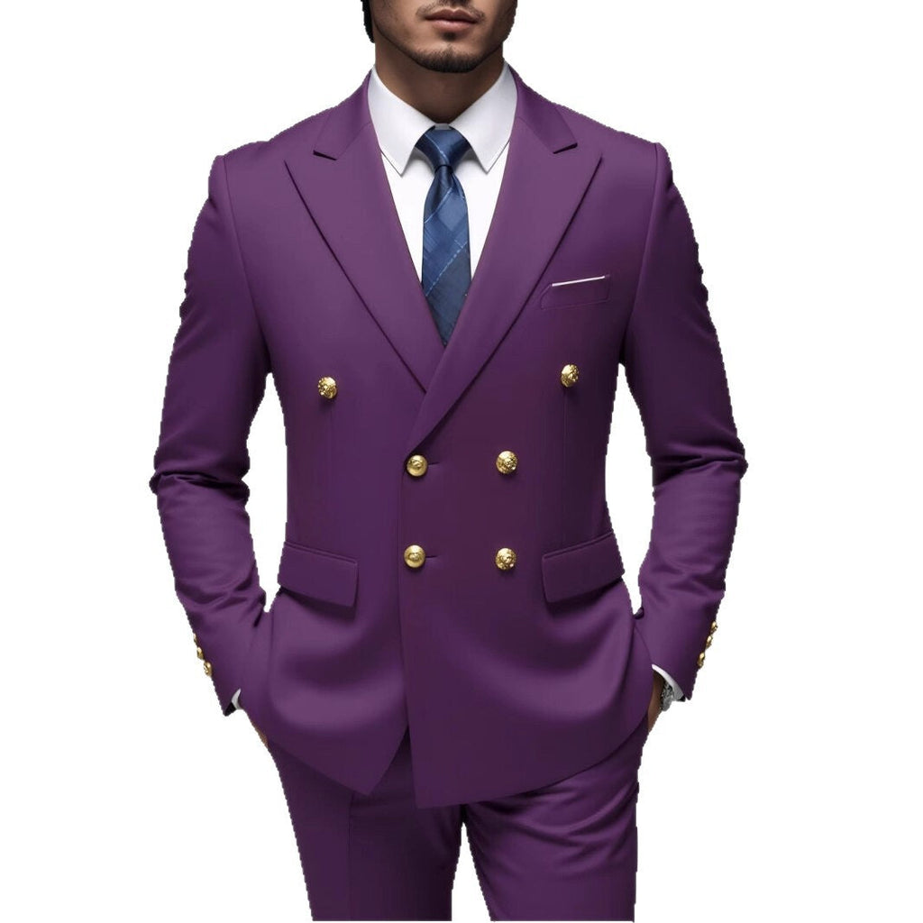 Herren nan doppelreihiger Slim-Fit Anzug mit goldenen Zierknöpfen und schmaler Businesshose