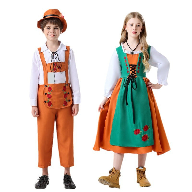 Damen nan folkloristisches Kinderdirndl mit geschnürtem Mieder und bestickter Schürze