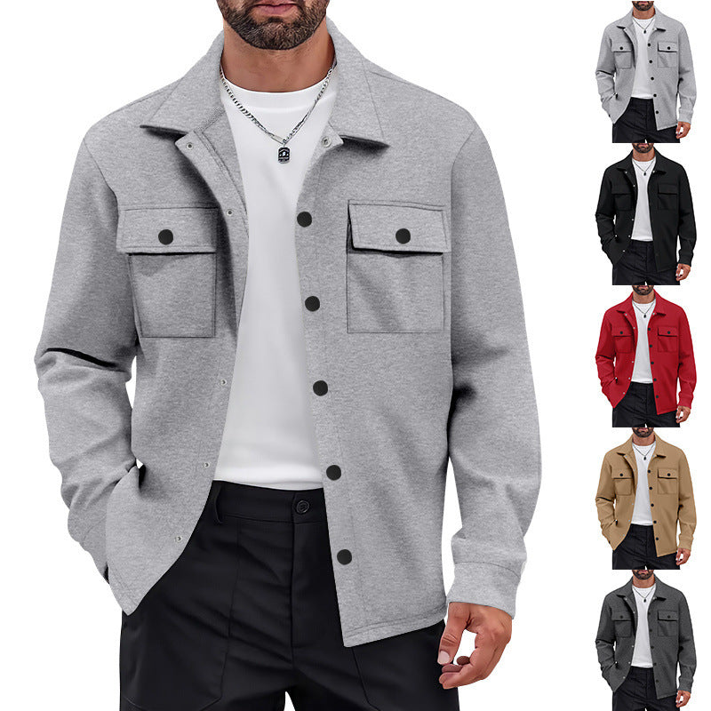 Herren nan Overshirt-Jacke mit Brustklappen, lockerer Passform und durchgehender Knopfleiste