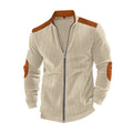 Herren nan Stehkragen-Sweatjacke mit feiner Rippstruktur, Ellbogen-Patches und kontrastierenden Schulterdetails