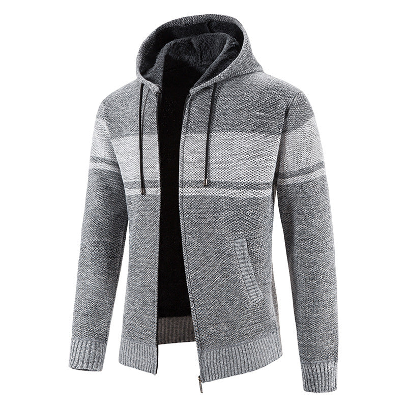 Herren nan gefütterte Strick-Kapuzenjacke mit Teddyfutter, durchgehendem Reißverschluss und Kordelzug