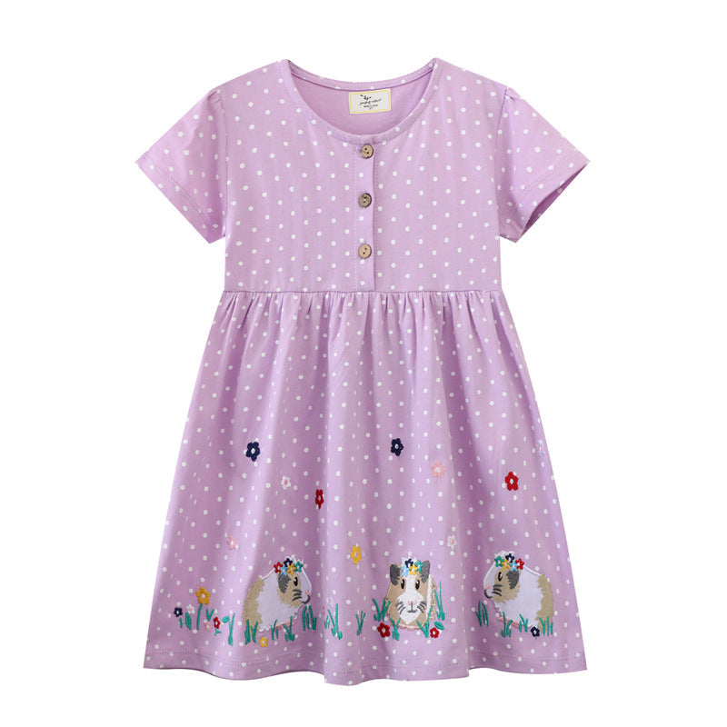 Mädchen Freizeitkleid mit lievollem Tier- und Blütenmotiv
