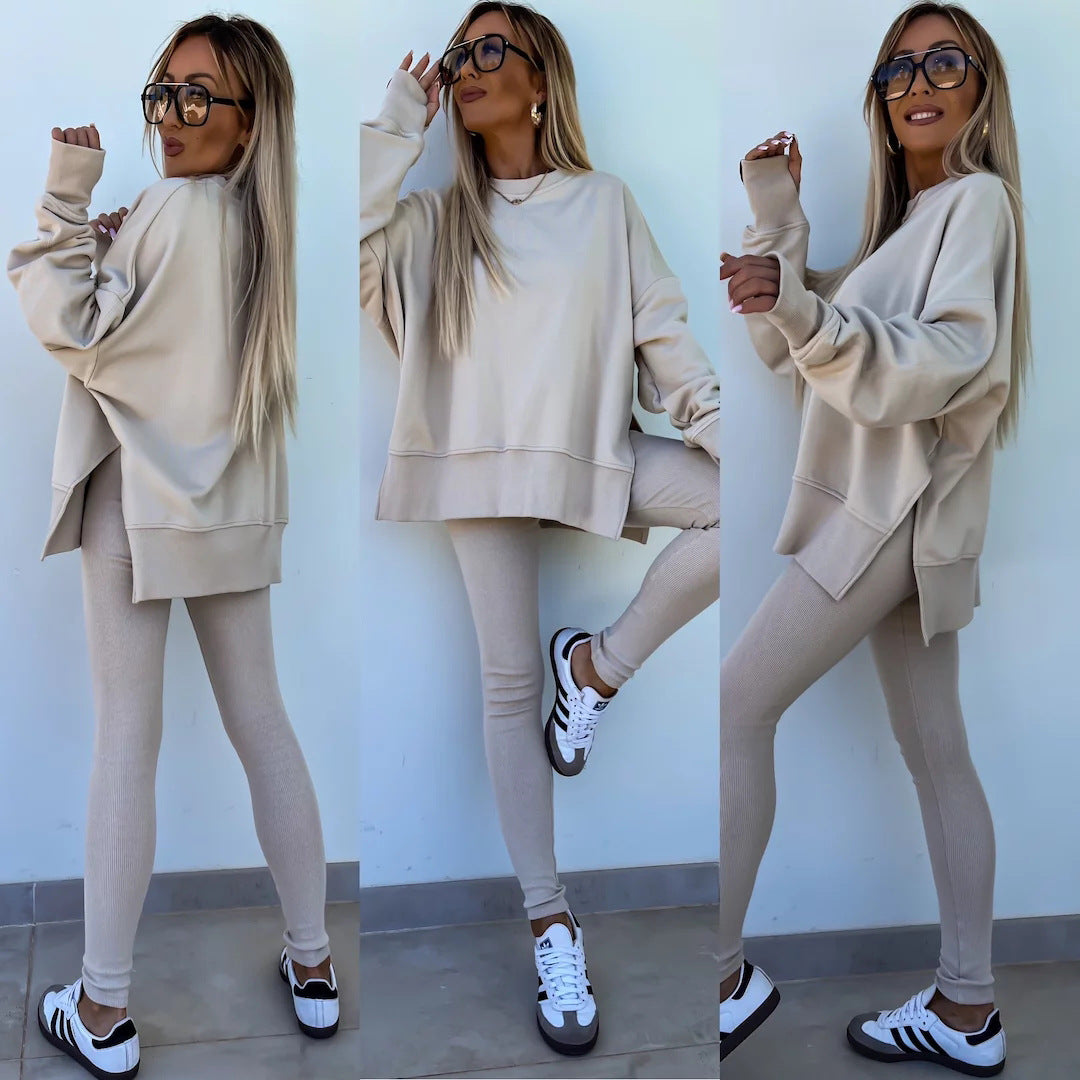 Damen nan Oversize Sweatshirt mit taillierten Rib-Leggings Set