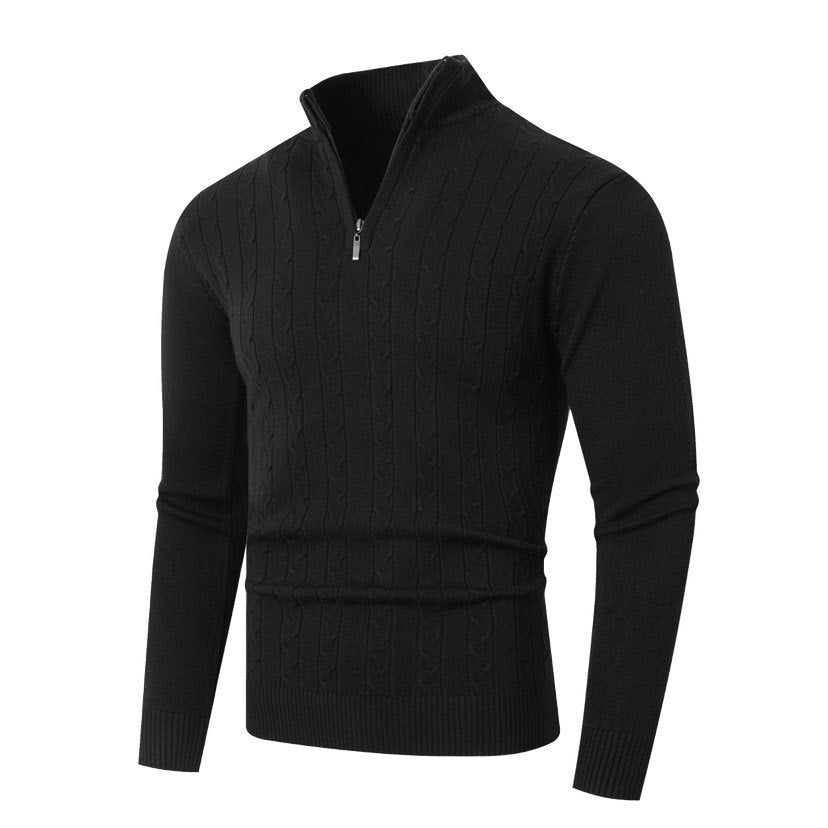 Herren nan gerippter Halbzip-Pullover mit Zopfmuster, Stehkragen und schmaler Passform