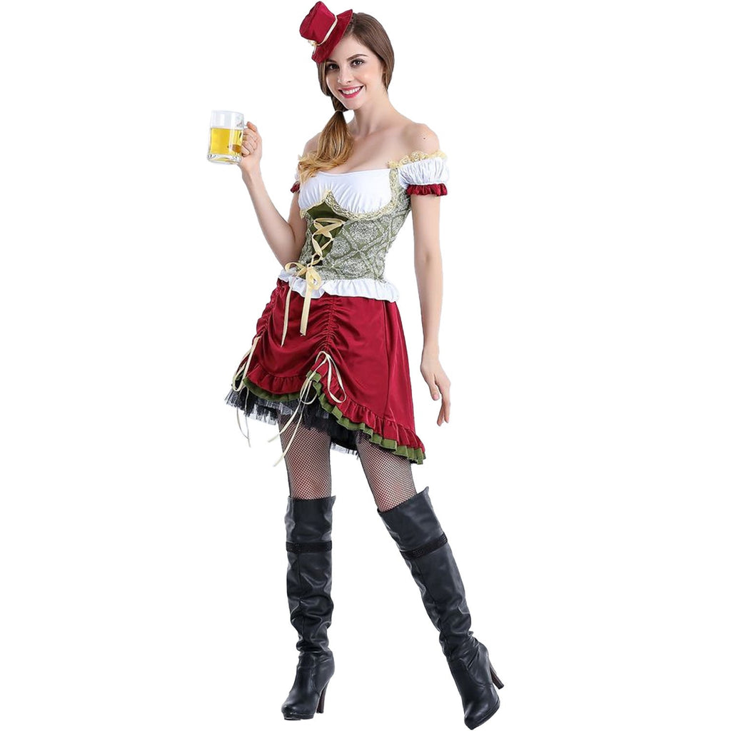 Damen nan authentisches Oktoberfest Madl Kostüm mit Schnürcorsage weiten Trompetenärmeln