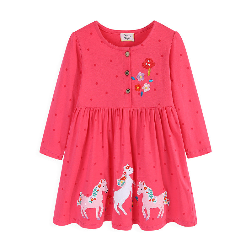 Mädchen Kleid mit bunten Einhorn- und Blumenstickereien