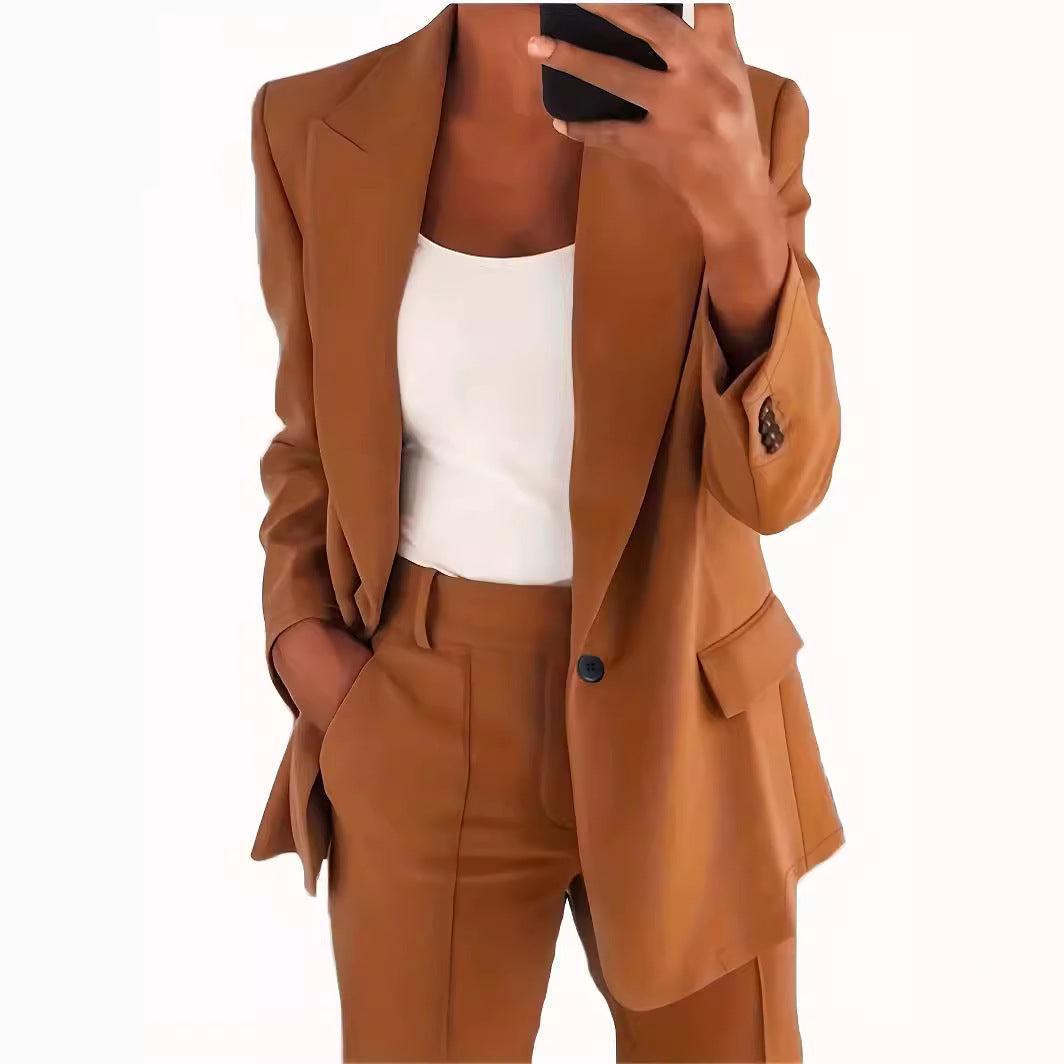 Damen nan taillierter Blazer-Hosen Businessanzug aus Stretchstoff