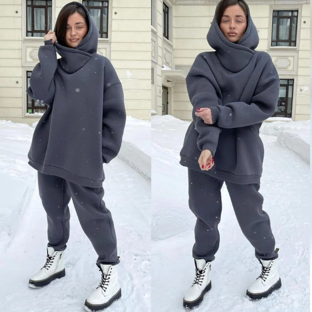 Damen nan Oversize-Hoodie-Set mit Schlauchkragen und thermogefütterter Jogginghose