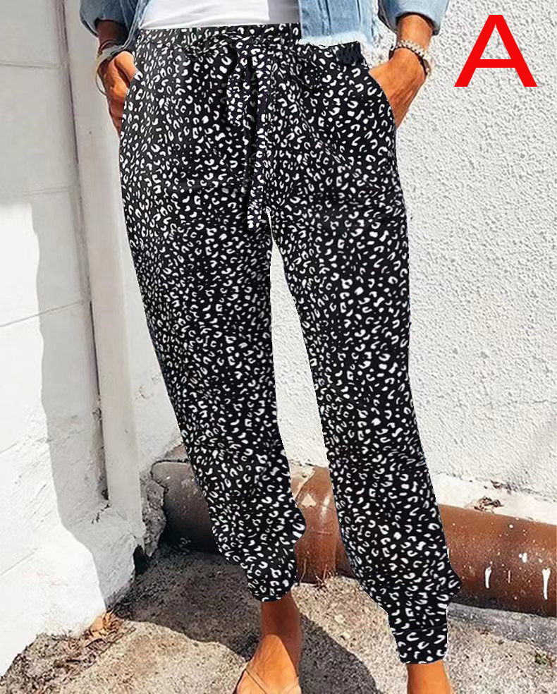 Damen nan lässige Leoparden-Print Jogginghose mit Tunnelzug, Eingrifftaschen und elastischen Bündchen