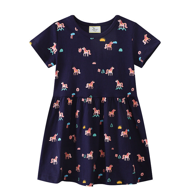Mädchen Kurzarm Kleid mit verspieltem Einhorn-Motiv