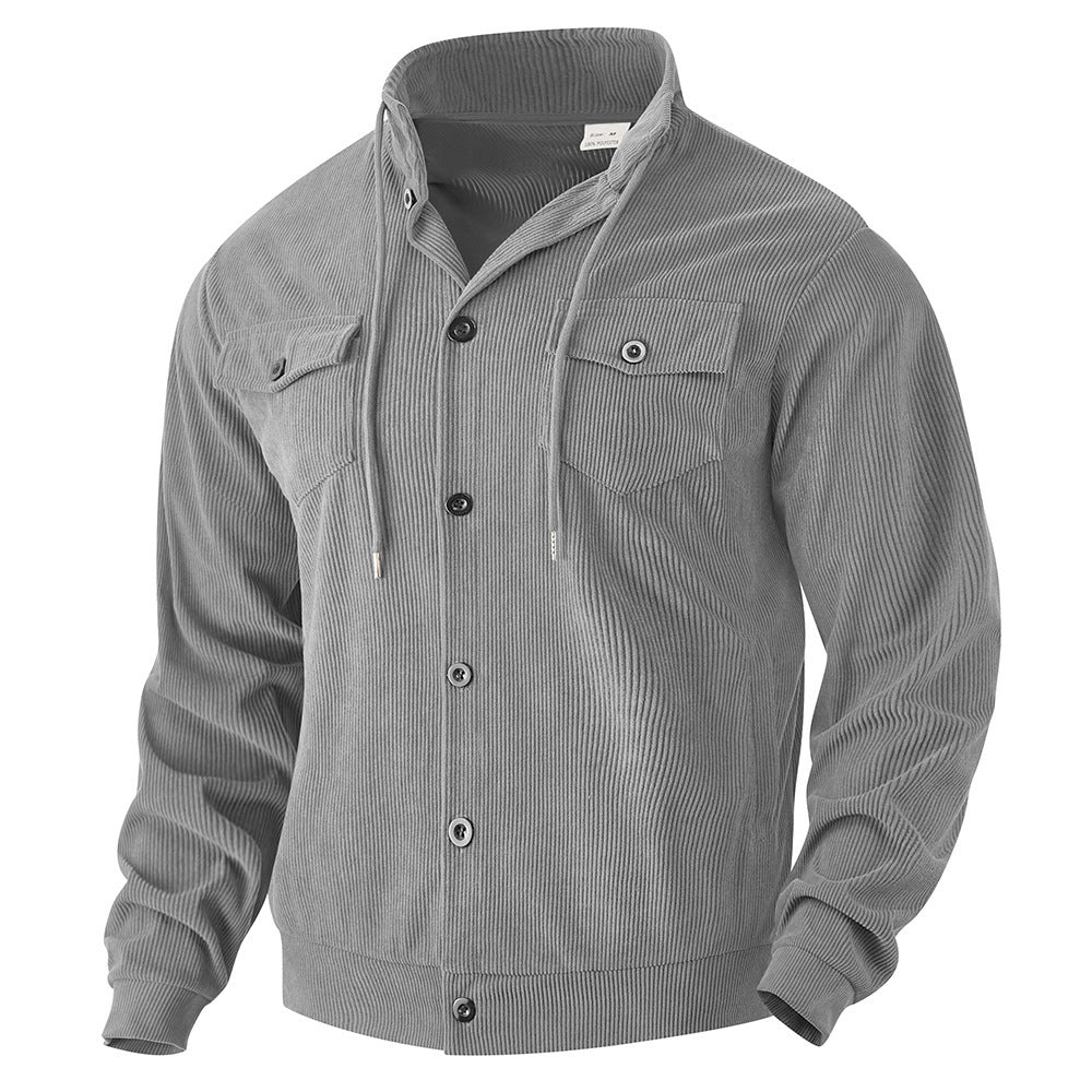 Herren nan strukturierte Cord-Workerjacke mit verdeckter Kapuze, Druckknopfverschluss und aufgesetzten Brusttaschen