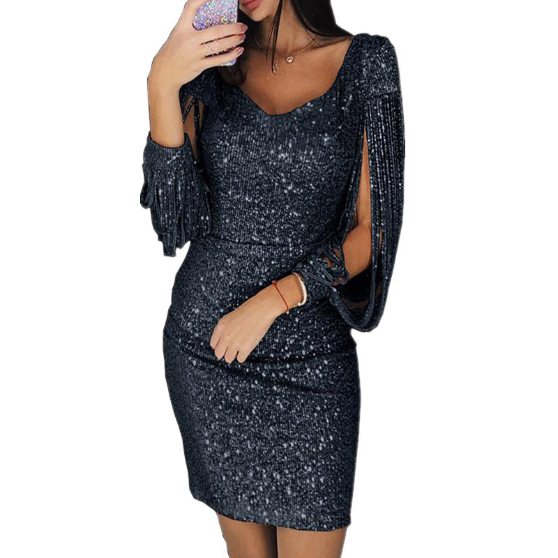Damen Glitzerndes Cocktailkleid mit schimmernden Ärmeln Selmira