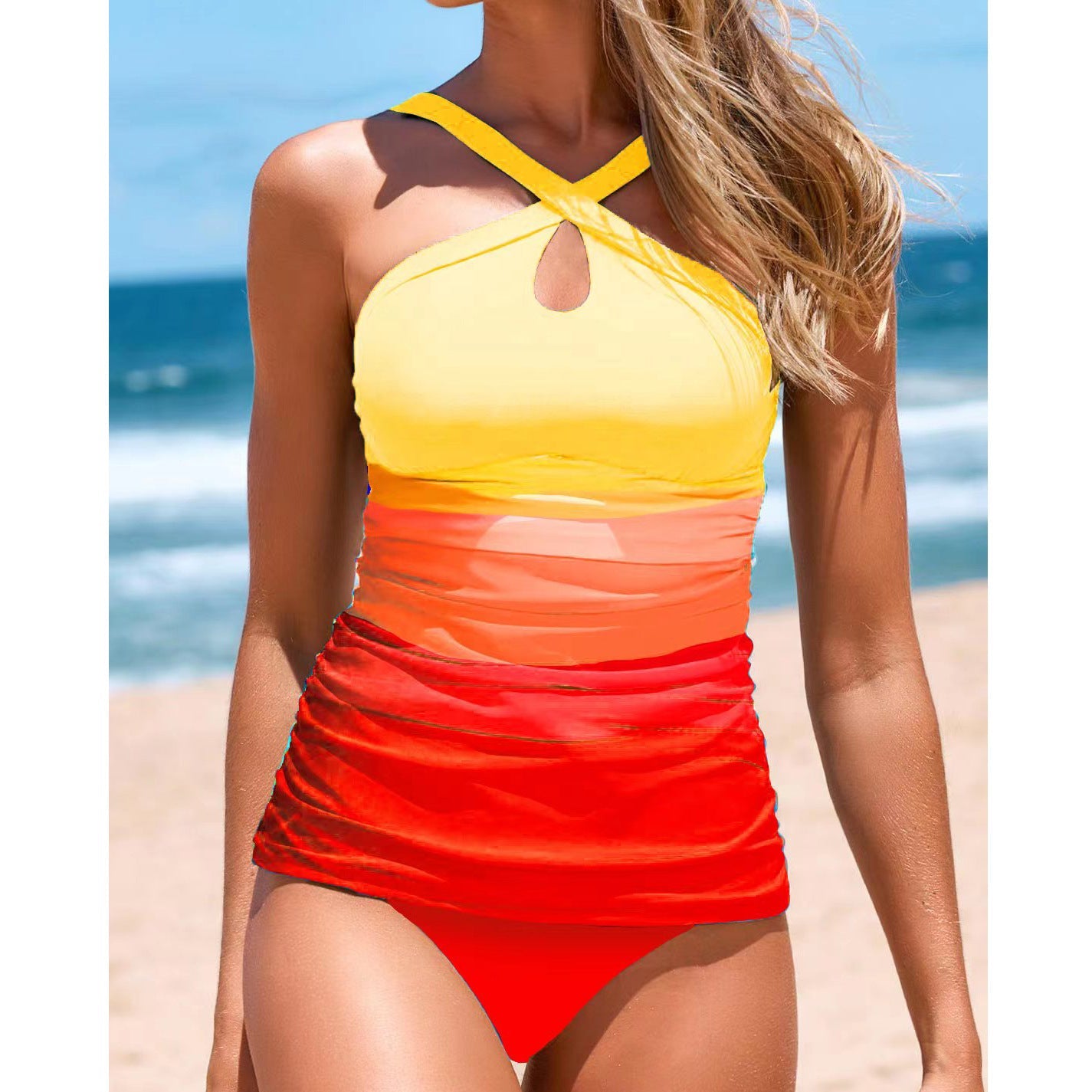 Damen Cross-Back Raffung Tankini Set Selmira
