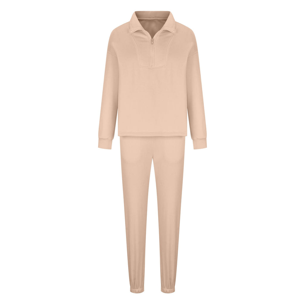 Damen nan weiches Oversize-Halbzip-Loungewear-Set mit hohem Stehkragen und taillierter Jogginghose