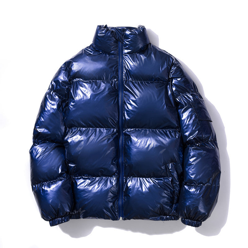 Herren nan glänzende Oversize Daunenoptik Steppjacke mit hohem Stehkragen und elastischen Bündchen